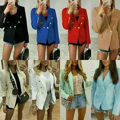 £16.49 • Buy Women's Double Breasted Blazer Button Front Military Style Ladies Formal Jacket