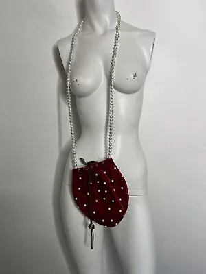 Vtg Moschino Cheap & Chic Velvet Strawberry Pearl Strap Shoulder Bag • $485