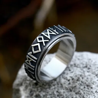 Vintage Viking Rune Spinning Ring Titanium Men Women Retro Wedding Band Spinner • $11.98