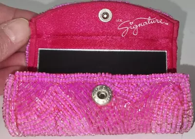 Mary Kay Signature Hot Pink Lipstick Case Beaded Mirror Snap Lip Balm Holder MK • $12.95