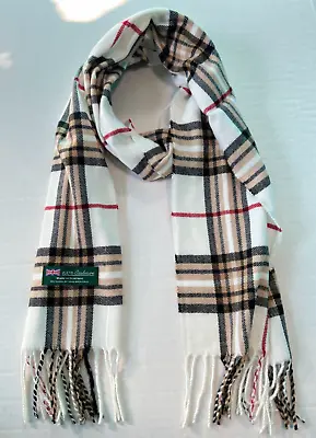 Men Womens Winter Warm SCOTLAND Made 100% CASHMERE Scarf Plaid Cream/Beige/Black • $7.99