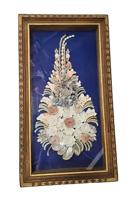 Sea Shell Flower Shadow Box Framed Glass Unique Vintage Carved Wooden Frame  • $127.50