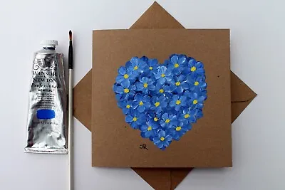 REAL PAINTING Hand-painted Greetings Card  Blue Heart #20  W/env By Judith Rowe • £4