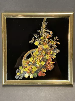 Vintage TINSEL Foil Floral Art Fall Harvest & Wagon Wheel Kafka 1982 • $15