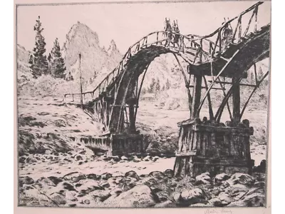 Martin Lewis Etching:  Bridge Near Nikko  • $5000