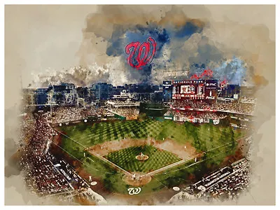 Washington Nationals Poster Watercolor Art Print Man Cave Decor 12x16  • $14.99