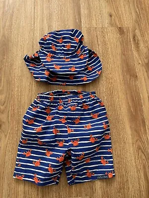Jojo Maman Bebe 0-3 Months Boys Swim Shorts And Hat Set • £5