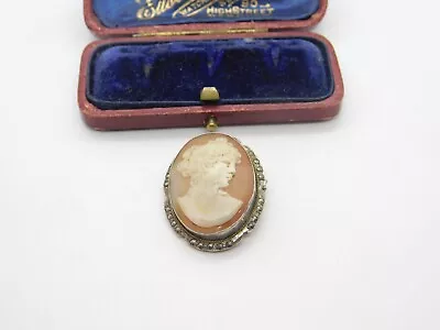 Sterling Silver Marcasite Set Cameo Brooch Or Pendant Antique C1930 Art Deco • £20