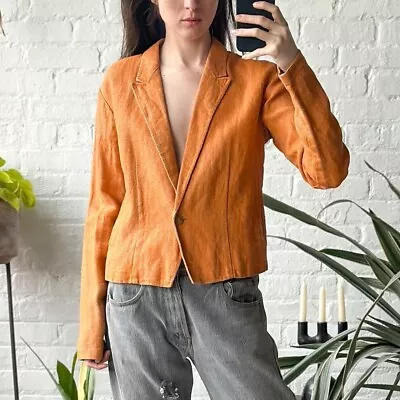 Dries Van Noten Vintage 90s Orange Linen Blazer/jacket Made In Belgium 36 • $150