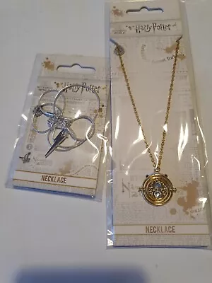 Girls Harry Potter Lightning Bolt Necklace & Fixed Time Turner Necklace • £20