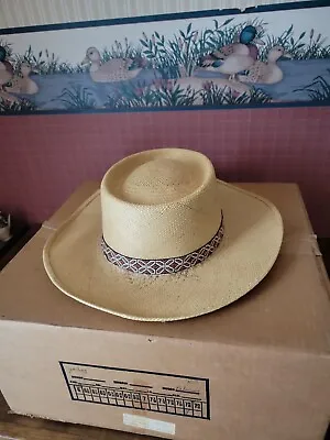 Men's VTG Stetson Straw Panama Fedora Hat Sz 7 3/4 • $129.99