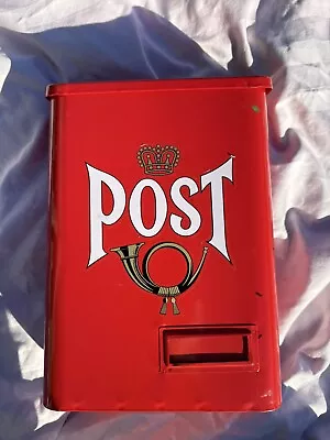 Vintage Swedish Post Mailbox 14  Tall Red Tin Metal Danish English Wall Mount • $80