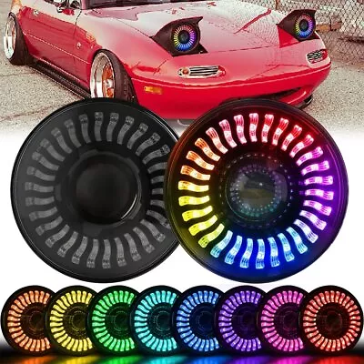 Pair 7'' Round LED Headlights RGB Demon Eyes DRL For 1990-1997 Mazda Miata MX-5 • $147.95