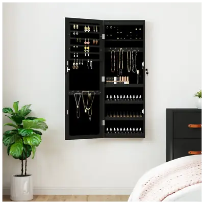 VidaXL Mirror Jewellery Cabinet With LED Lights Wall Mounted Black • £153.99
