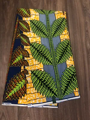 AFRICAN ANKARA FABRIC-6 Yards 100% Wax Green Leaf • $38