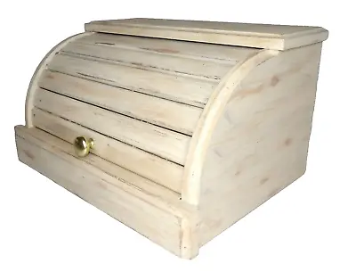 Shabby Painted Wood Oak Roll Top Bread Box MCM Chic Farm Country Kitchen Wooden • $29.94