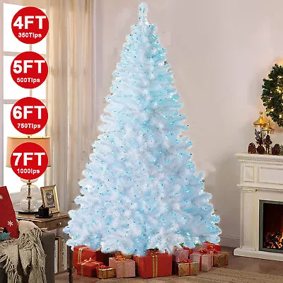 4FT 5FT 6FT 7FT Christmas Tree With Blue LED Lights Xmas Bushy Decoration Stand • $51.99