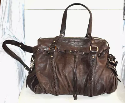 JUNIOR DRAKE Brown LEATHER Motorcycle Shoulder Bag Large Slouchy Purse Puddles • $29.99