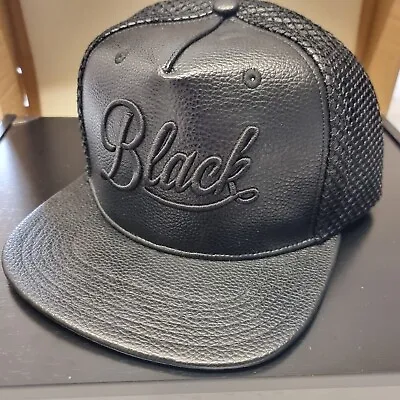 Blacksmith & Co Snap Back Black Snapback Baseball Cap - Part Leather RRP £44.99 • £5