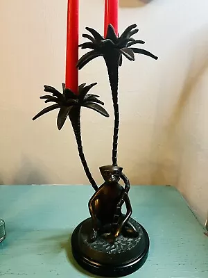 Vintage Brass Monkey Palm Tree Candlestick Holder Hand Crafted Import Mint • $89