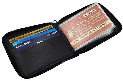 AG Wallets Leather Simple Billfold Zip Around Card Holder Inserts Black • $13.18