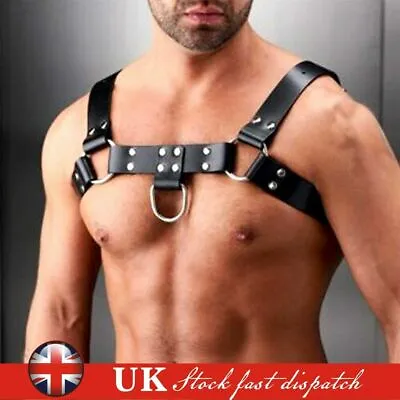 Sexy Men's Faux Leather Chest Body Harness Strap Gay Clubwear Costume Punk Belt • £8.59