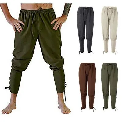 Renaissance Medieval Irish Peasant Pirate Costume Men Loose Viking Pant Trousers • $21.09