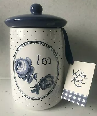 Katie Alice  Vintage Indigo  Ceramic Polka Dot Rose Tea Canister Jar - BNWT • £9.99
