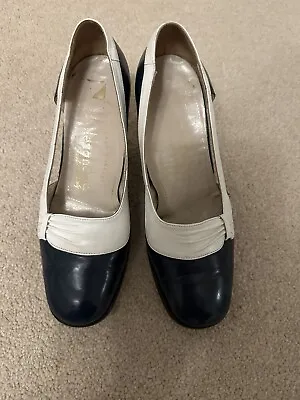 £33 • Buy Vintage Shoes Size 3 Leather White Blue 1960s Made In Italy Goodwood