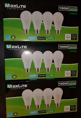 1 DZN Maxlite 100w Equivalent LED 3 Pk X 4 Daylight Bulbs 5000k  Dimmable A19  • $24.99