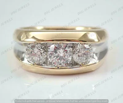 Men's 2.5 CT 3-Stone Moissanite Wedding Band Ring 14k  Yellow Gold Plated SZ- 11 • $79.09