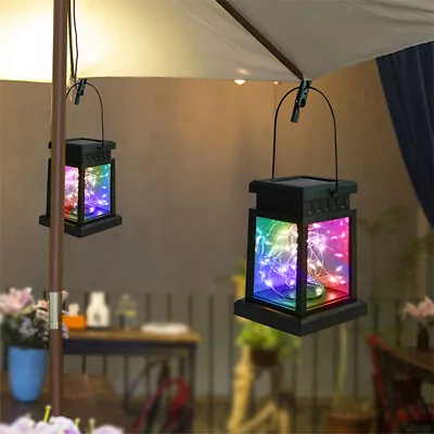 2X Outdoor Garden Table Lamp Waterproof LED Solar Powered Hanging Lantern Lights • £9.89