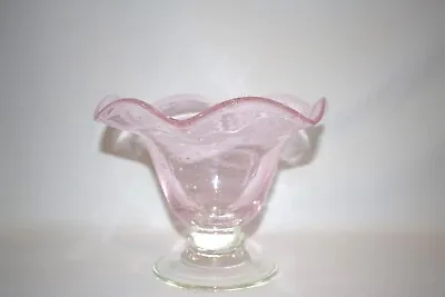 Vintage Pink Floating Bubbles Hand Blown Vase With Clear Glass Pedestal Base • $19.95