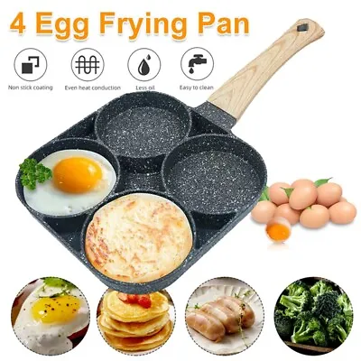 4 Hole Non-stick Frying Pan Omelet Egg Pancake Ham Burger Pot Breakfast Maker • £9.49