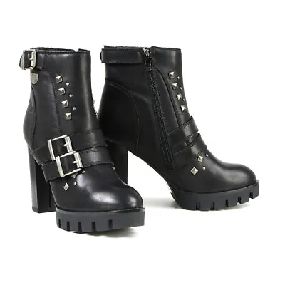 Milwaukee Leather MBL9456 Women's Black Leather Platform Boots With Straps • $109.99