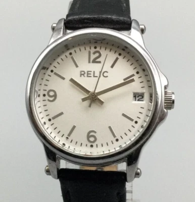 $22.49 • Buy Relic Watch Women Silver Tone Round Dial 28mm Black Leather Band New Battery