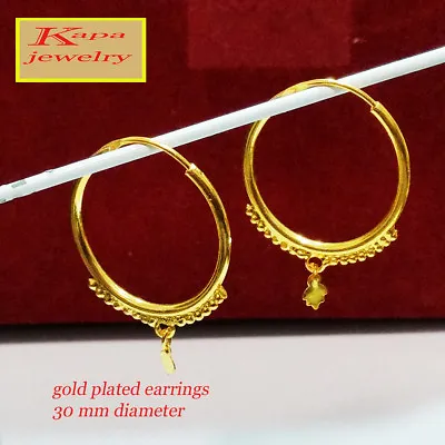 22 Ct Gold Plated Earrings Indian Ethnic Jewellry Large Hoop Creole Earring A1 • £9.95