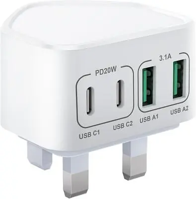 40W USB C Plug Fast Charge UK 4-Port Multi USB Charger Plug Fast Charging Plug • £12.89