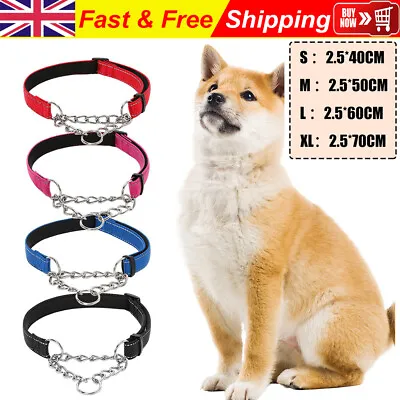 Reflective Nylon Martingale Dog Collar Half Check Choke Chain Training Bulldog • £9.15