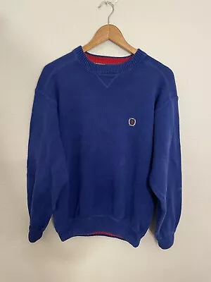 VINTAGE Tommy Hilfiger Sweater Mens Medium  Blue Lion Crest Logo Pullover • $19.99