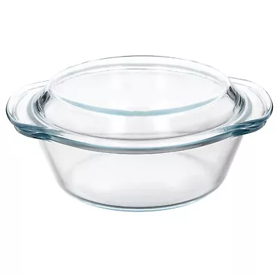 Glass Casserole Dish Round With Lid Oven Baking Serving Dish Transparent 1L • £8.99