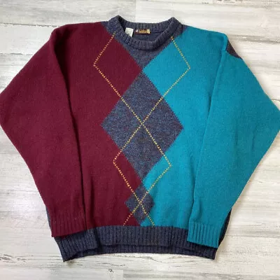 Vintage Saddlebred Argyle Wool Sweater Grandpa Grunge Made In England • $16.50