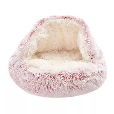 Pet Cat Calming Bed Cuddle Soft Warm Plush Cave Hooded Igloo Sleeping Nest House • £15.94