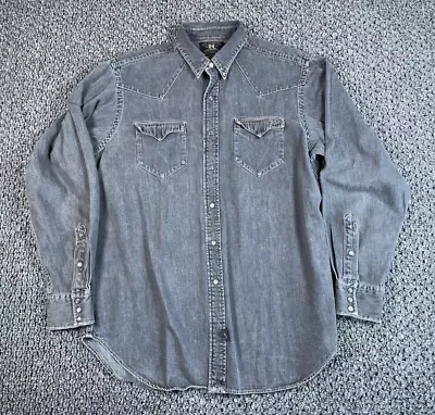 RRL Ralph Lauren Denim Western Shirt Adult Large Gray Relaxed Pearl Snap • $150