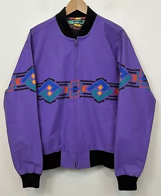 Vintage Men's Wrangler Brushpopper Jacket Purple Zip Up Aztec Sz Medium • $79.45