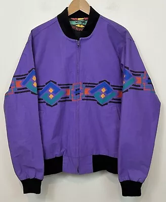 Vintage Men's Wrangler Brushpopper Purple Zip Up Aztec Pattern Jacket Sz Medium • $79.45