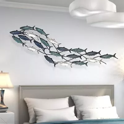 Coastal Metal Fish Wall Decor Nautical Fish Wall DécorLarge School Of 20 Fi... • $153.65