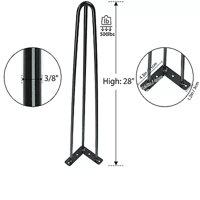 Coffee Table Metal Hairpin 28 -40  Legs Iron Bar Black (Set Of 4) 3-Rod • $37.99