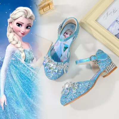 Kids Fancy Dress Elsa Princess Shoes Girls Party Sequins Bow Glitter Sandals UK • £17.48