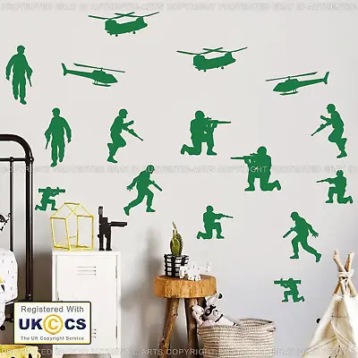 Army Wall Stickers Bedroom Art Green Toy Soldiers Children's Vinyl Art Removable • $2.48